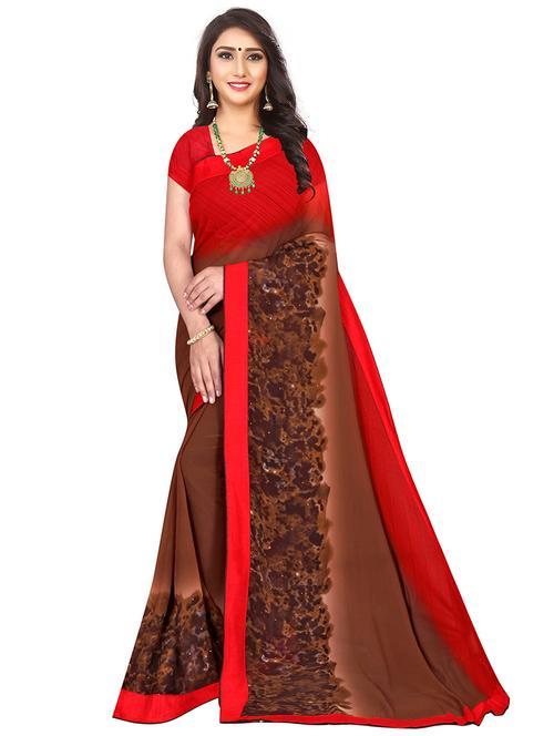 red georgette printed saree - 18290871 - Very Small Image - 1