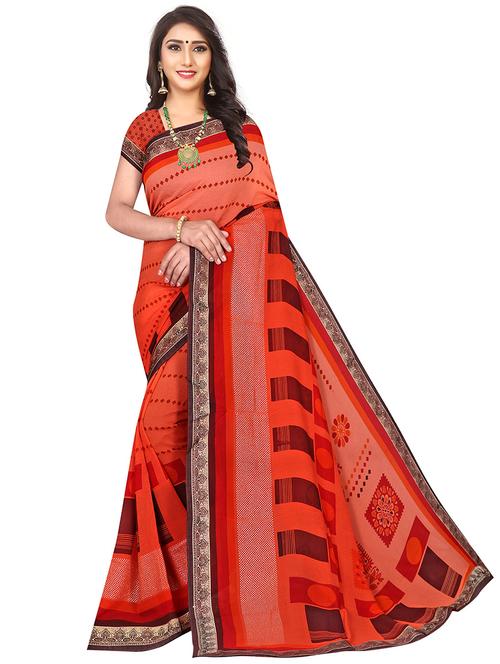 orange georgette printed saree - 18290874 - Very Small Image - 1