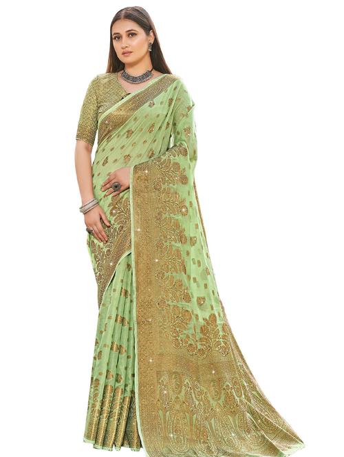green woven saree - 18290906 - Very Small Image - 1