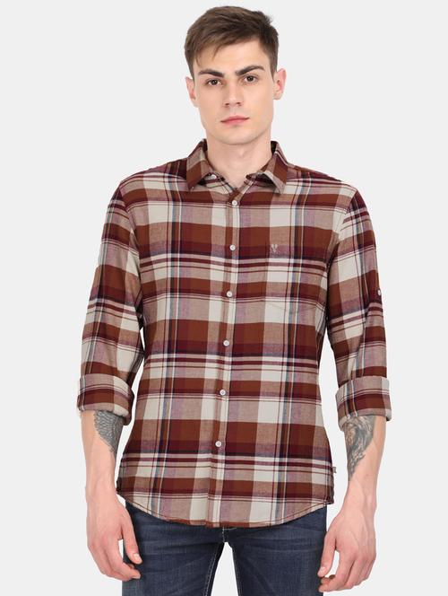 brown checked casual shirt - 18290993 - Very Small Image - 1