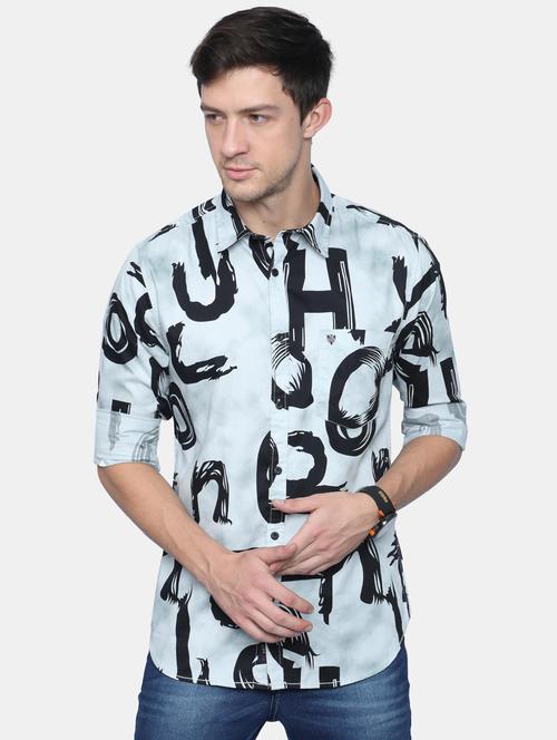 light blue printed casual shirt - 18291097 - Very Small Image - 1