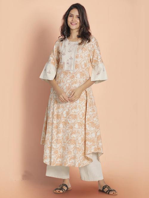orange printed a-line kurta - 18291340 - Very Small Image - 1