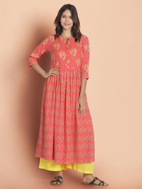 orange printed flared kurta - 18291341 - Very Small Image - 1