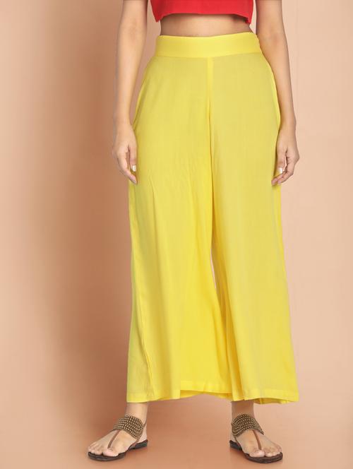 yellow solid flared palazzo - 18291392 - Very Small Image - 1