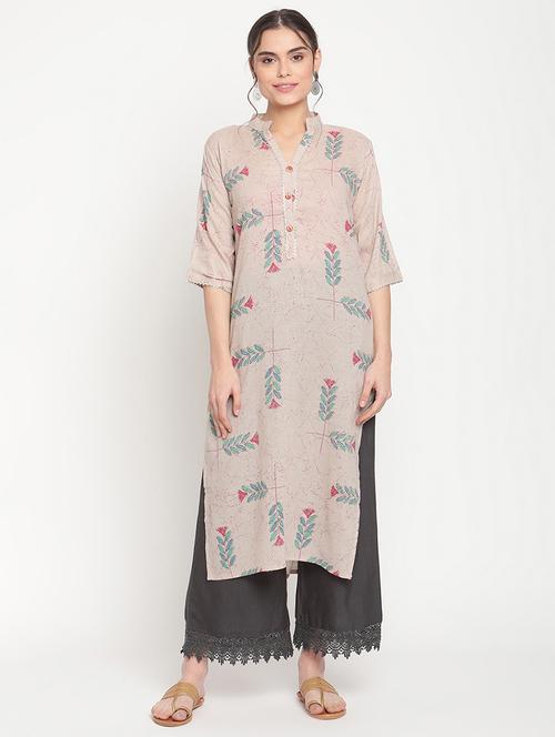 grey rayon kurta palazzo set - 18291457 - Very Small Image - 1