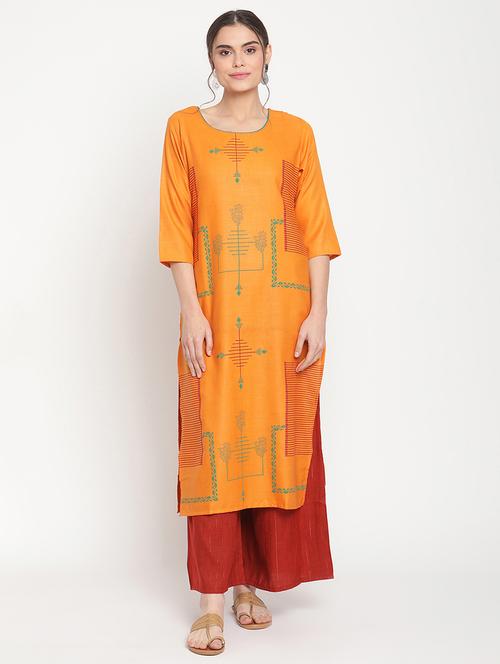 orange rayon kurta palazzo set - 18291459 - Very Small Image - 1