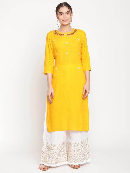 yellow rayon kurta palazzo set - 18291462 - Very Small Image - 1
