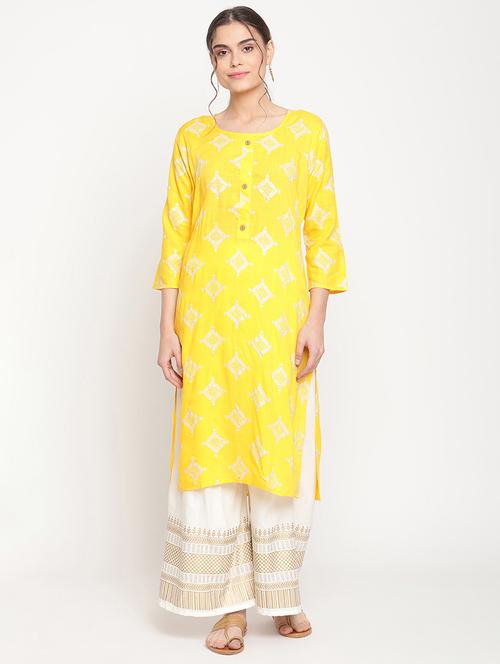 yellow rayon kurta palazzo set - 18291463 - Very Small Image - 1