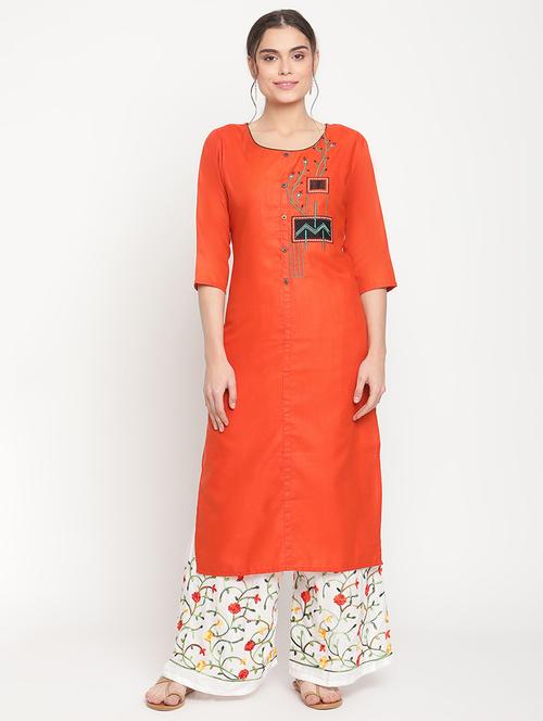 orange rayon kurta palazzo set - 18291466 - Very Small Image - 1