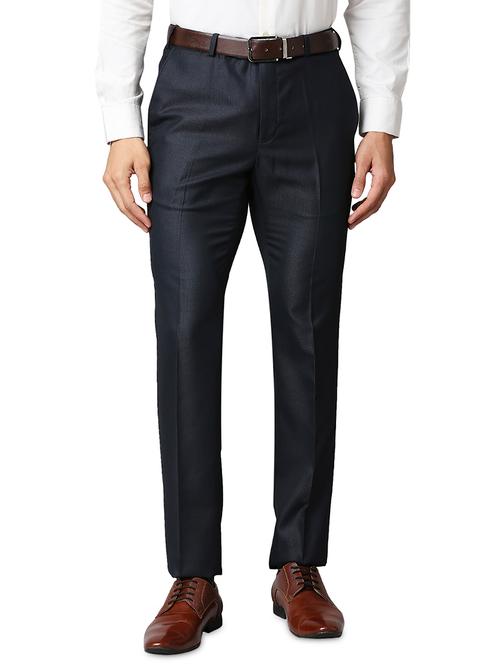 navy-blue solid formal trouser - 18291909 - Very Small Image - 1