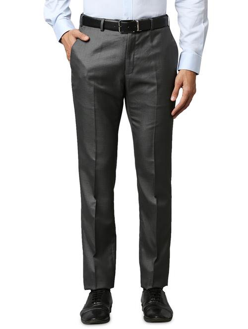 grey solid formal trouser - 18291913 - Very Small Image - 1