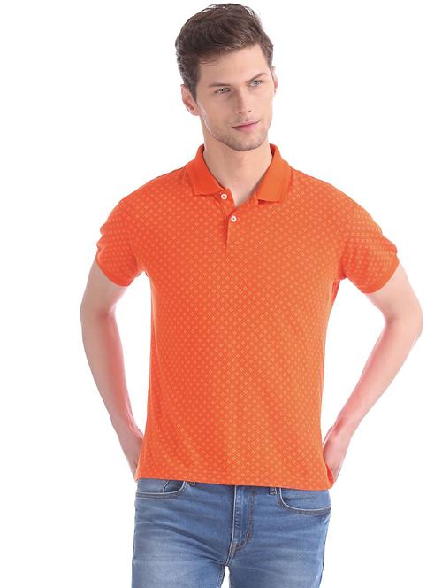 orange printed polo t-shirt - 18291954 - Very Small Image - 1