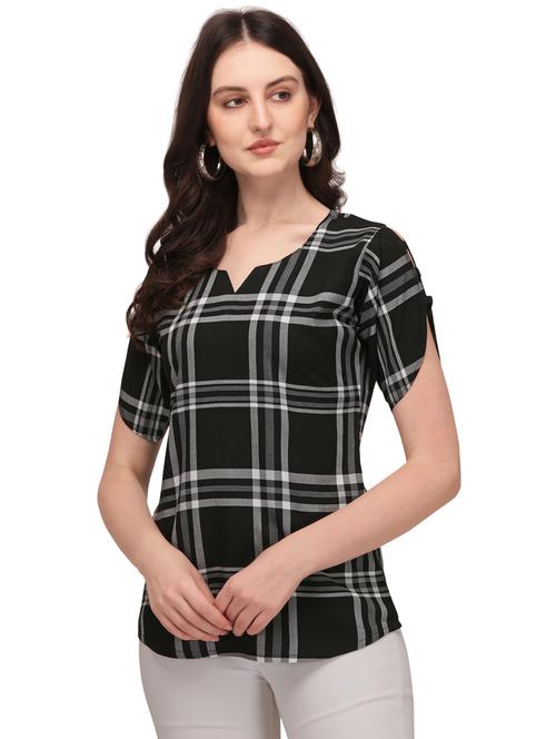notch neck checked top - 18292067 - Very Small Image - 1