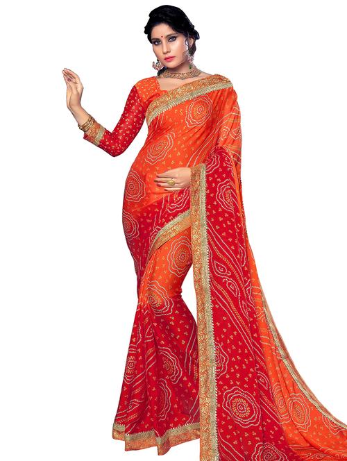 orange printed saree - 18292069 - Very Small Image - 1