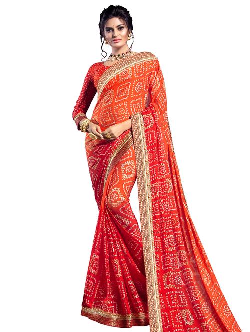 orange chiffon saree with blouse - 18292071 - Very Small Image - 1