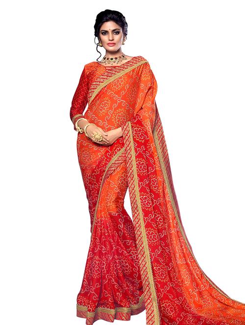 orange chiffon saree - 18292072 - Very Small Image - 1