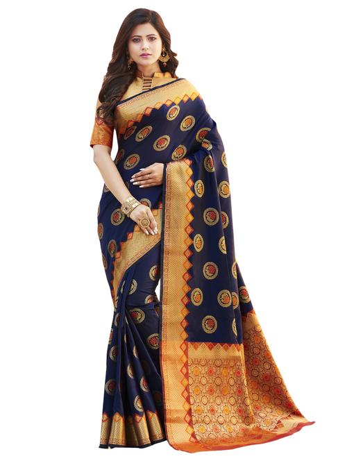 navy silk saree - 18292089 - Very Small Image - 1