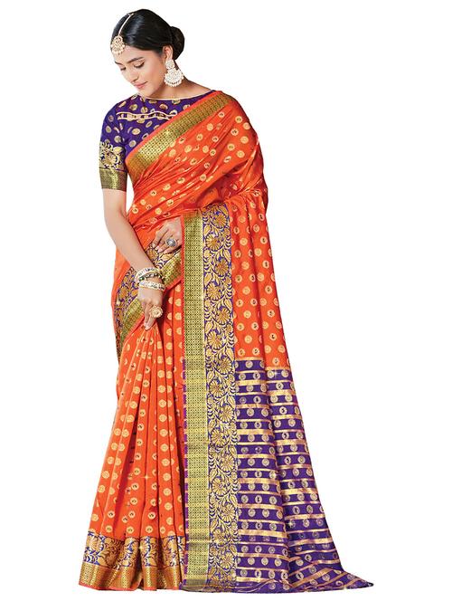 orange woven saree - 18292099 - Very Small Image - 1