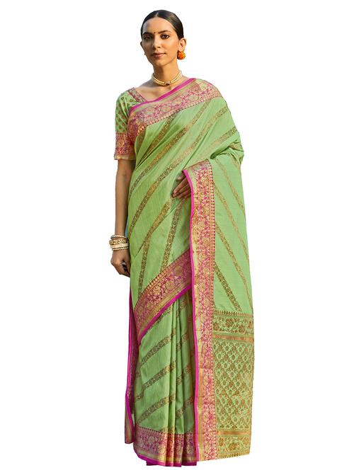 green silk saree - 18292162 - Very Small Image - 1