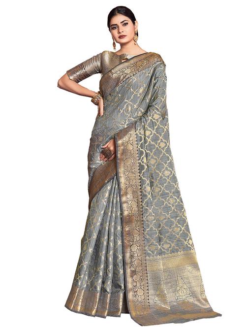 grey silk saree - 18292179 - Very Small Image - 1