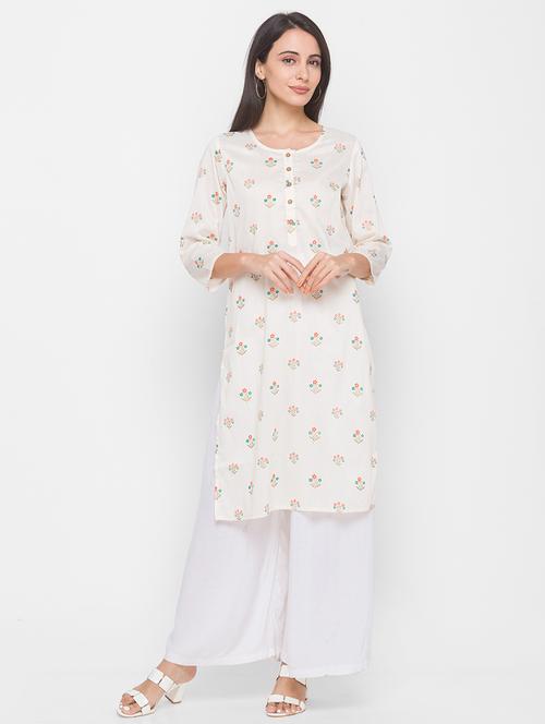 off-white printed straight kurta - 18292412 - Very Small Image - 1