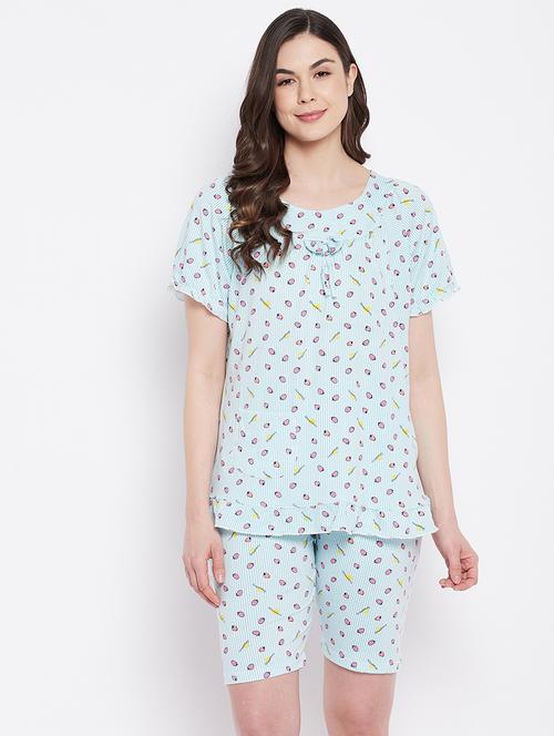round neck printed nightwear shorts set - 18292486 - Very Small Image - 1