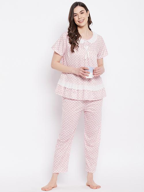 round neck printed nightwear pajama set - 18292490 - Very Small Image - 1