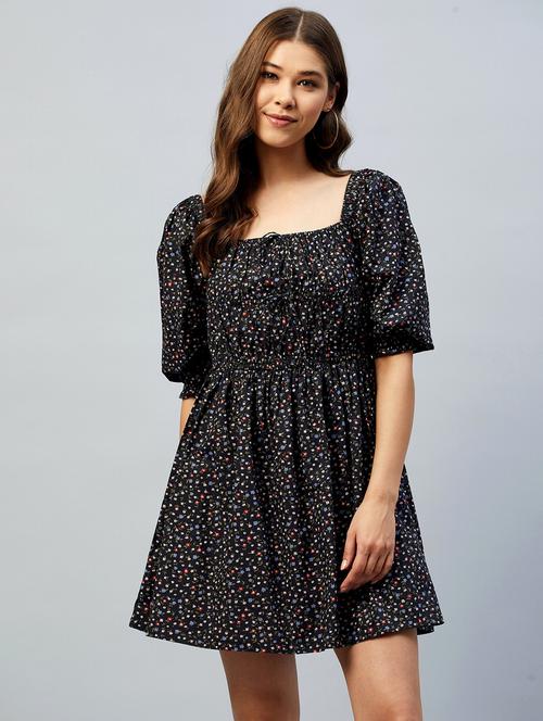 square neck printed fit & flare dress - 18292650 - Very Small Image - 1