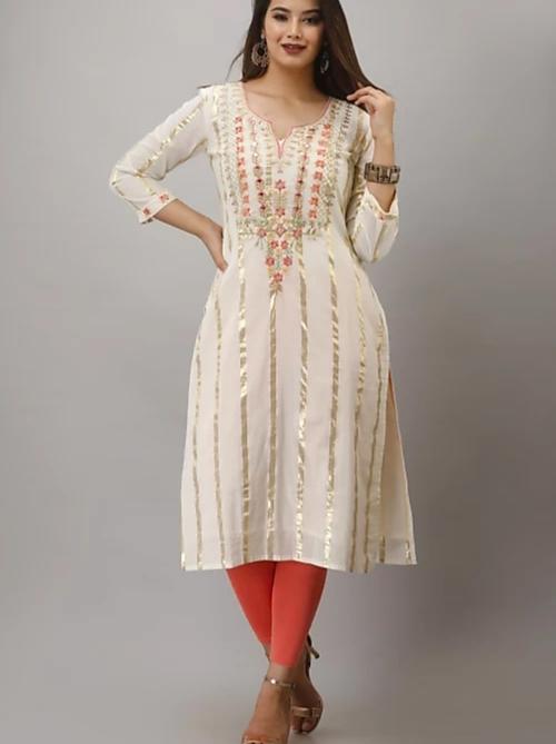offwhite cotton kurti - 18292761 - Very Small Image - 1