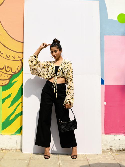 cheetah print wrap top with gather - 18292869 - Very Small Image - 1