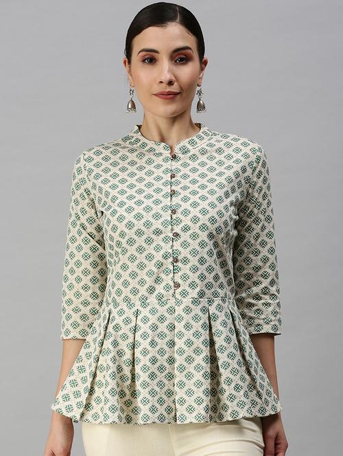 cream cotton blend straight kurti - 18292890 - Very Small Image - 1