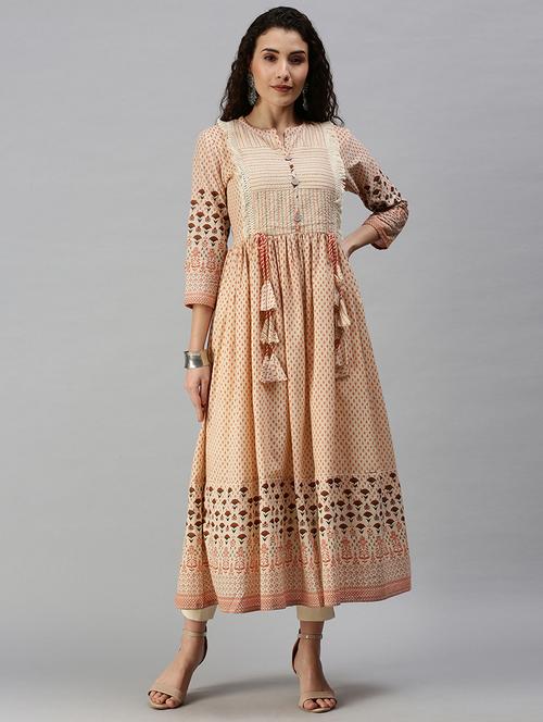 orange cotton blend anarkali kurta - 18292912 - Very Small Image - 1