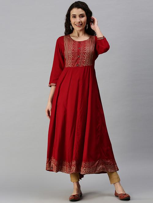 maroon cotton blend straight kurta - 18292952 - Very Small Image - 1