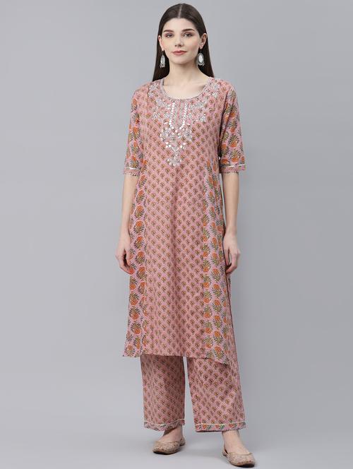 pink cotton kurta palazzo set - 18292993 - Very Small Image - 1