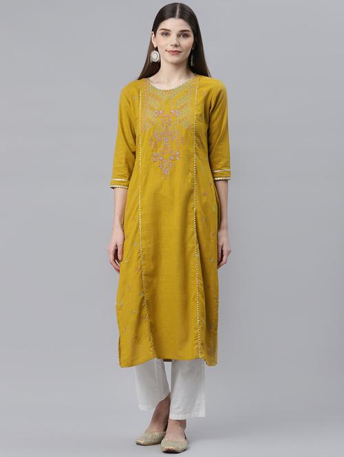 olive embroidered kurta pant set - 18292999 - Very Small Image - 1