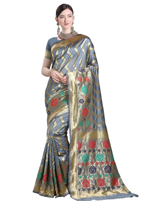 self design woven saree with blouse - 18293375 - Very Small Image - 1