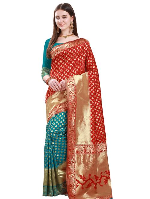 self design woven saree with blouse - 18293400 - Very Small Image - 1