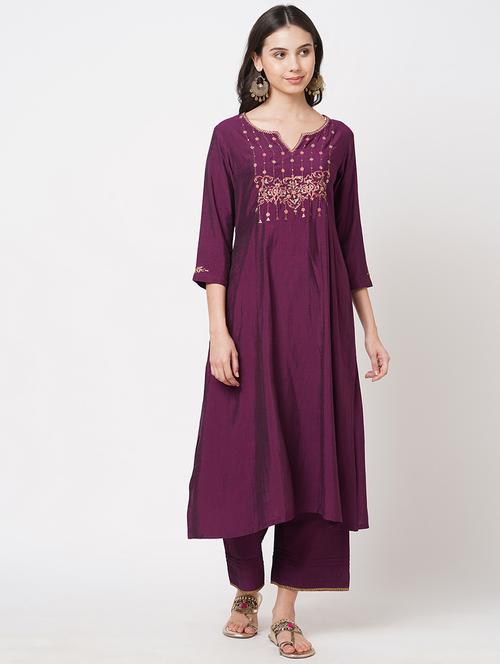 purple silk kurta palazzo set - 18293763 - Very Small Image - 1