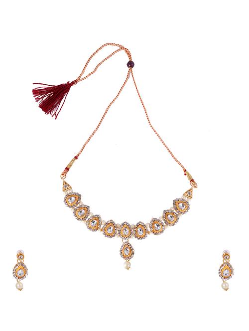 elegant gold plated white pearl diamond necklace set - 18293999 - Very Small Image - 1