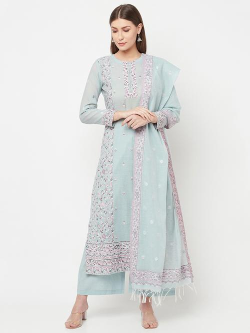 embroidered unstitched palazzo suit set - 18294316 - Very Small Image - 1