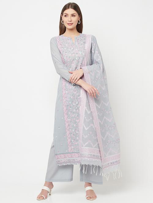 embroidered unstitched palazzo suit set - 18294322 - Very Small Image - 1