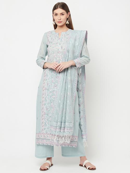 embroidered unstitched palazzo suit set - 18294325 - Very Small Image - 1