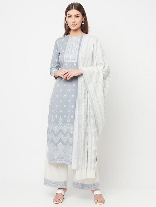 embroidered unstitched palazzo suit set - 18294334 - Very Small Image - 1