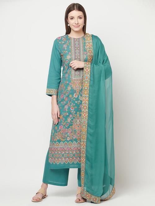 embroidered unstitched palazzo suit set - 18294339 - Very Small Image - 1