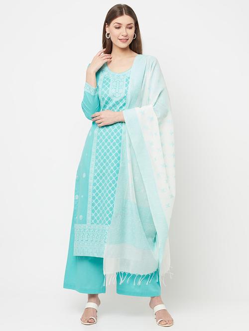 embroidered unstitched palazzo suit set - 18294344 - Very Small Image - 1