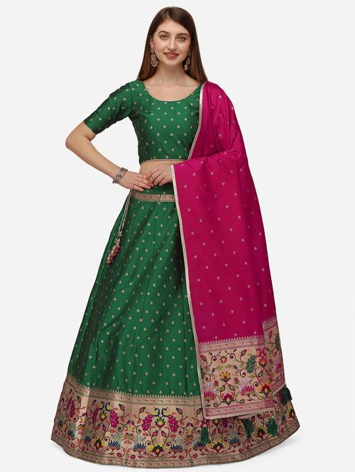 green art silk flared lehenga - 18294380 - Very Small Image - 1