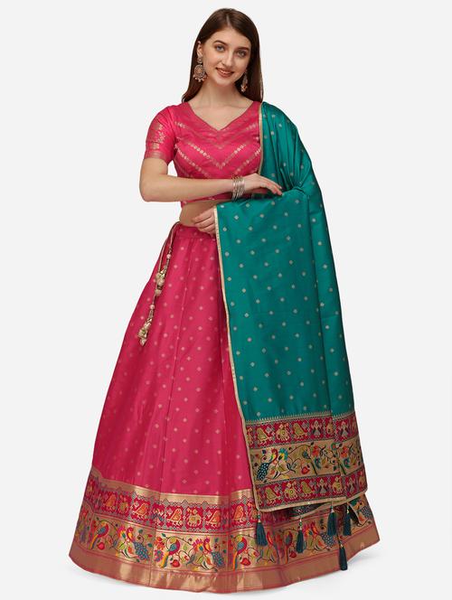 red art silk flared lehenga - 18294381 - Very Small Image - 1