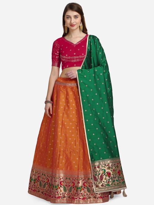 yellow art silk flared lehenga - 18294383 - Very Small Image - 1