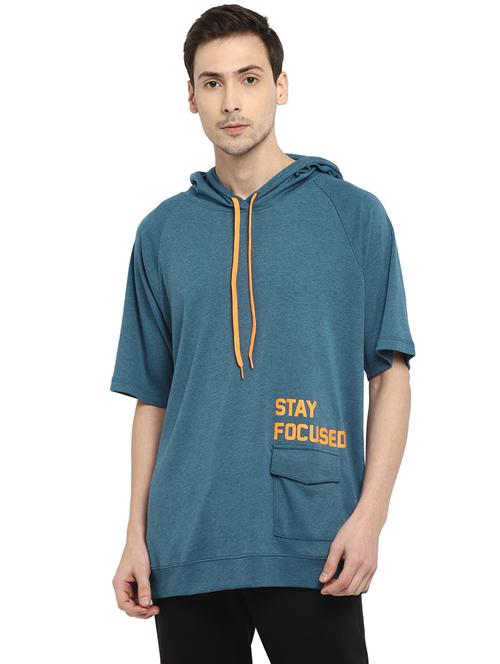 blue solid hooded t-shirt - 18294419 - Very Small Image - 1