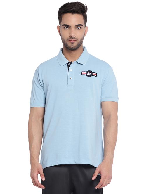 light blue solid polo t-shirt - 18294423 - Very Small Image - 1